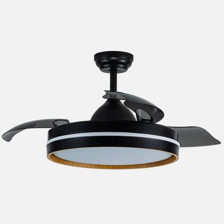 Ventilador Dc Nalon 48w Negro/madera oscura 3aspas 91d 4800lm 3000-4500-6000k Remoto+memoria+temporizador