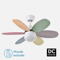 Ventilador Dc Alves 2xe27 Blanco 6 Aspas Rev. Pastel/Intenso 41x85d C/ Remoto Y Temporizador
