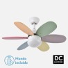 Ventilador Dc Alves 2xe27 Blanco 6 Aspas Rev. Pastel/Intenso 41x85d C/ Remoto Y Temporizador