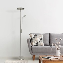Pie De Salon Antares 20w+7w 4000k C/lector Niquel 183x25x25 Cm Tactil c/reg.Intensidad Y Memoria