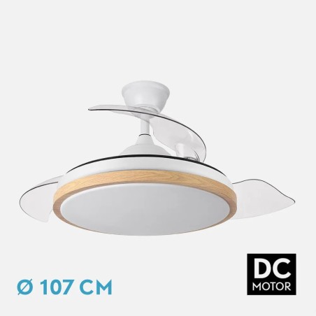Ventilador Dc Evros 72w 6120lm Blanco/haya 107d 3asp.despegables 3000-4000-6000k Remoto+reg.intensidad+temporizador+memoria