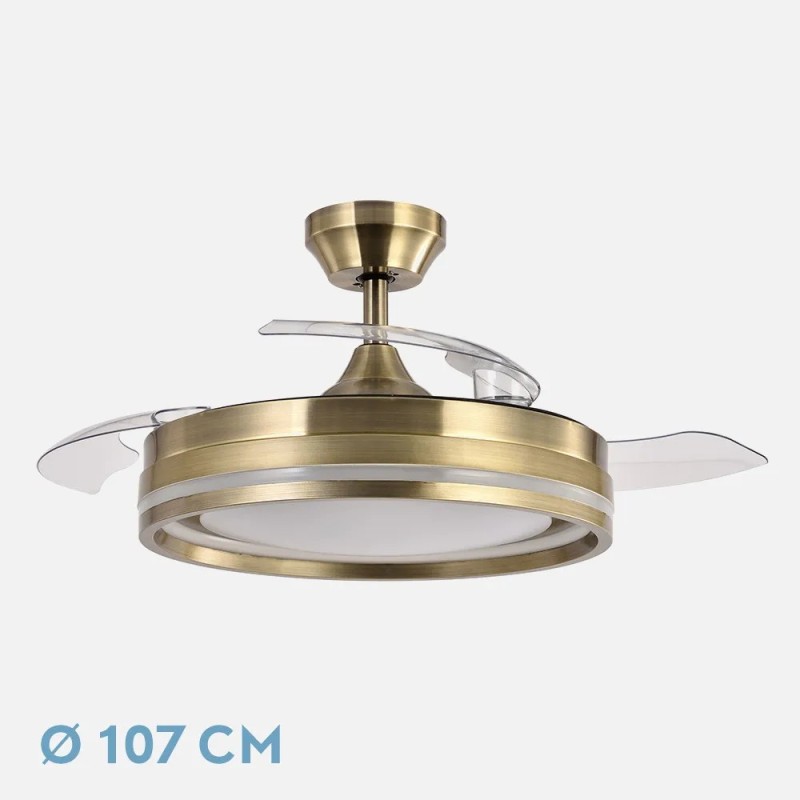 Ventilador Dc Cerrato Niquel 72w 3aspas Desplegables 107d 7200lm 6vel 3000k,4500k,6000k, Remoto+temporizador+memoria Ventilador Dc Cerrato Niquel 72w 3aspas Desplegables 107d 7200lm 6vel 3000k,4500k,6000k, Remoto+temporizador+memoria