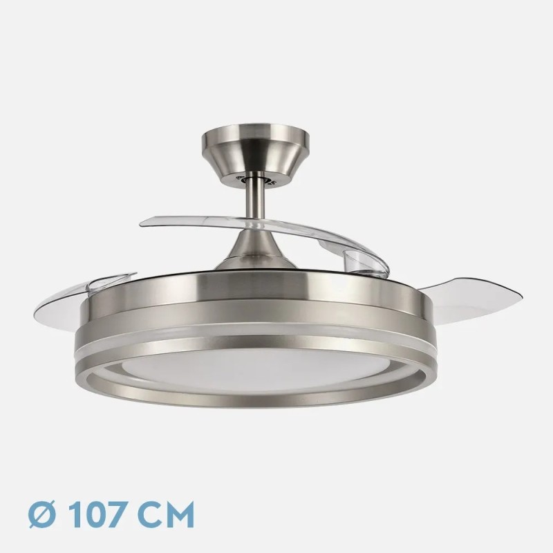 Ventilador Dc Cerrato Niquel 72w 3aspas Desplegables 107d 7200lm 6vel 3000k,4500k,6000k, Remoto+temporizador+memoria Ventilador Dc Cerrato Niquel 72w 3aspas Desplegables 107d 7200lm 6vel 3000k,4500k,6000k, Remoto+temporizador+memoria