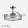 Ventilador Dc Cerrato Niquel 72w 3aspas Desplegables 107d 7200lm 6vel 3000k,4500k,6000k, Remoto+temporizador+memoria