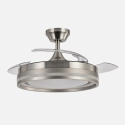 Ventilador Dc Cerrato Niquel 72w 3aspas Desplegables 107d 7200lm 6vel 3000k,4500k,6000k, Remoto+temporizador+memoria