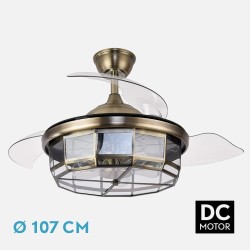 Ventilador Dc Tornado Cuero/Blanco/Negro 5xe27 107d 3aspas Desplegables 6velocidades C/remoto Y Temporizador