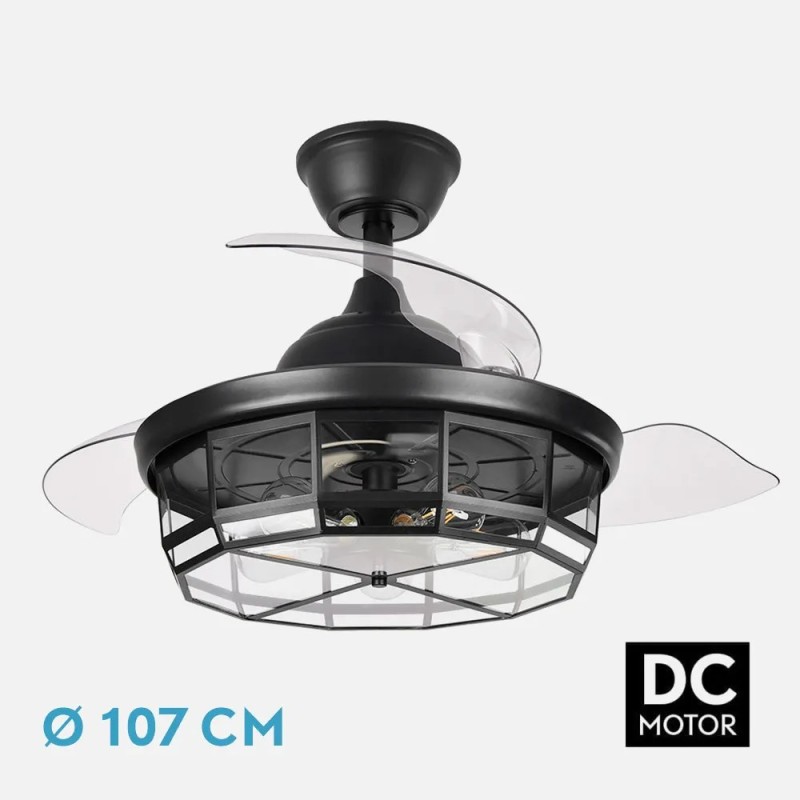 Ventilador Dc Tornado Cuero/Blanco/Negro 5xe27 107d 3aspas Desplegables 6velocidades C/remoto Y Temporizador Ventilador Dc Tornado Cuero/Blanco/Negro 5xe27 107d 3aspas Desplegables 6velocidades C/remoto Y Temporizador
