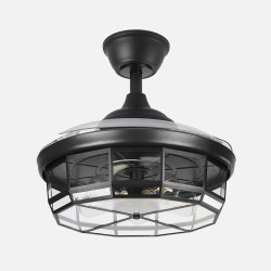 Ventilador Dc Tornado Cuero/Blanco/Negro 5xe27 107d 3aspas Desplegables 6velocidades C/remoto Y Temporizador