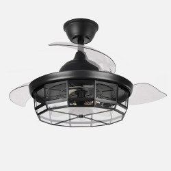 Ventilador Dc Tornado Cuero/Blanco/Negro 5xe27 107d 3aspas Desplegables 6velocidades C/remoto Y Temporizador