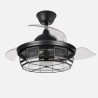 Ventilador Dc Tornado Cuero/Blanco/Negro 5xe27 107d 3aspas Desplegables 6velocidades C/remoto Y Temporizador
