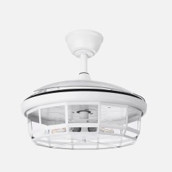 Ventilador Dc Tornado Cuero/Blanco/Negro 5xe27 107d 3aspas Desplegables 6velocidades C/remoto Y Temporizador