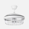 Ventilador Dc Tornado Cuero/Blanco/Negro 5xe27 107d 3aspas Desplegables 6velocidades C/remoto Y Temporizador