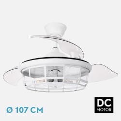 Ventilador Dc Tornado Cuero/Blanco/Negro 5xe27 107d 3aspas Desplegables 6velocidades C/remoto Y Temporizador