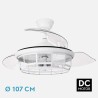 Ventilador Dc Tornado Cuero/Blanco/Negro 5xe27 107d 3aspas Desplegables 6velocidades C/remoto Y Temporizador