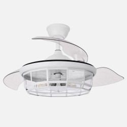 Ventilador Dc Tornado Cuero/Blanco/Negro 5xe27 107d 3aspas Desplegables 6velocidades C/remoto Y Temporizador