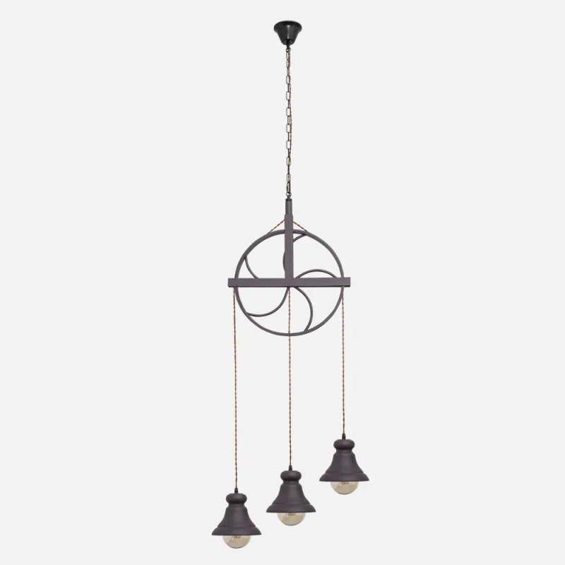 Colgante Rustico Rueca 3xe27 Marron Colgante Rustico Rueca 3xe27 Marron