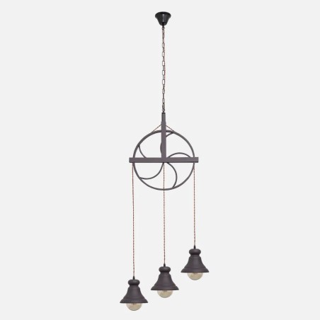 Colgante Rustico Rueca 3xe27 Marron