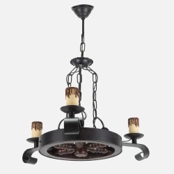Lampara Rustica Rueda 3xe27 Marrón
