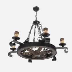 Lampara Rustico Rueda 6xe27 Marron