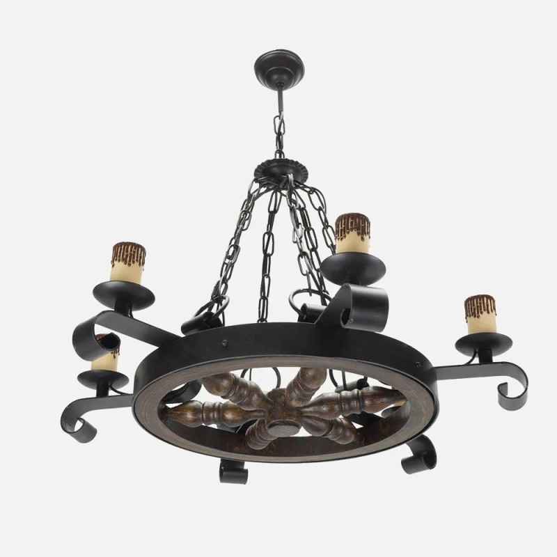 Lampara Rustico Rueda 6xe27 Marron Lampara Rustico Rueda 6xe27 Marron