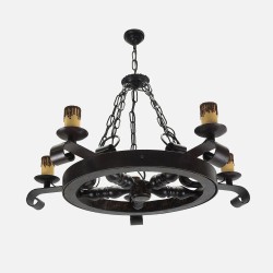 Lampara Rustico Rueda 5xe27 Marron