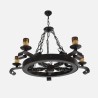 Lampara Rustico Rueda 5xe27 Marron