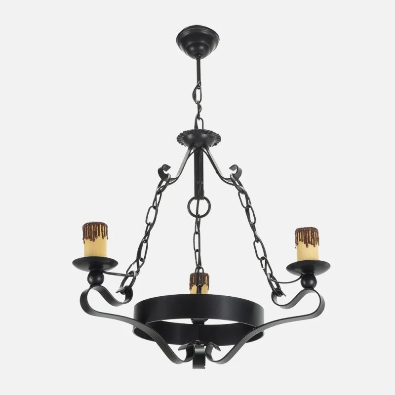 Lampara Rustica 3xe27 Medieval Negro Lampara Rustica 3xe27 Medieval Negro